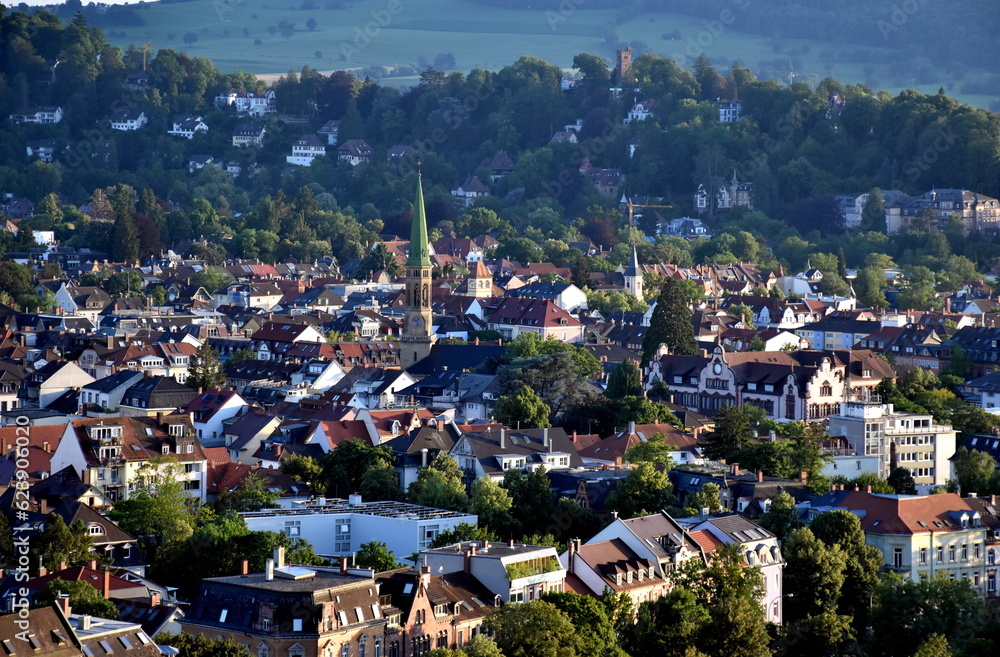 Blick auf Freiburg-Wiehre im Sommer