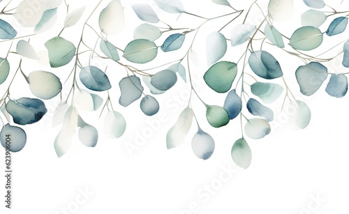 Watercolor eucalyptus background. Illustration AI Generative.