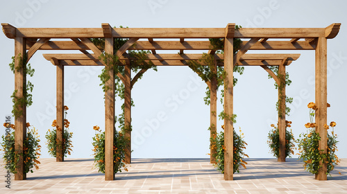 Wooden gazebo pergola outdoor garden shade ideas illustration image AI generated art © Bijali