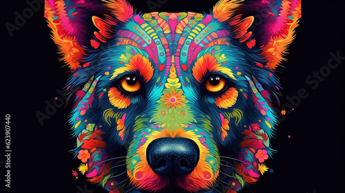 Dog head colorful mandala poodle painting animal wallpaper picture AI generated art © Bijali