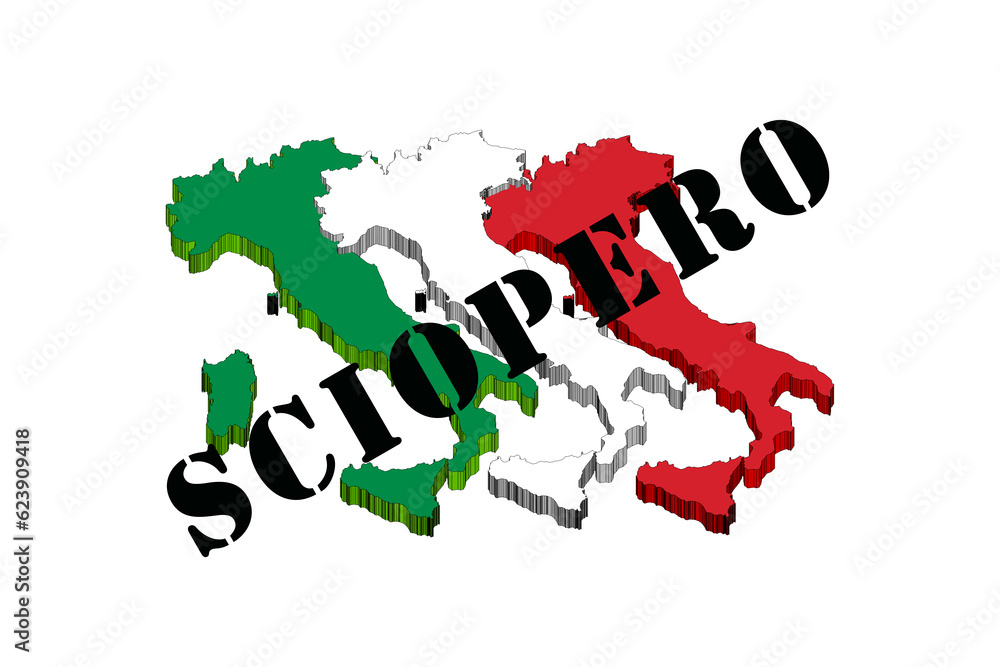 strike in italy, 3d graphic illustration with italy logo with text word strike in italy, 3d graphic illustration with italy logo with text word