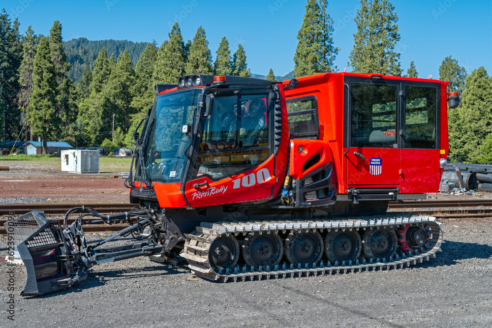 Oakridge, Oregon, USA May 14, 2023 A Pisten Bully snow groomer