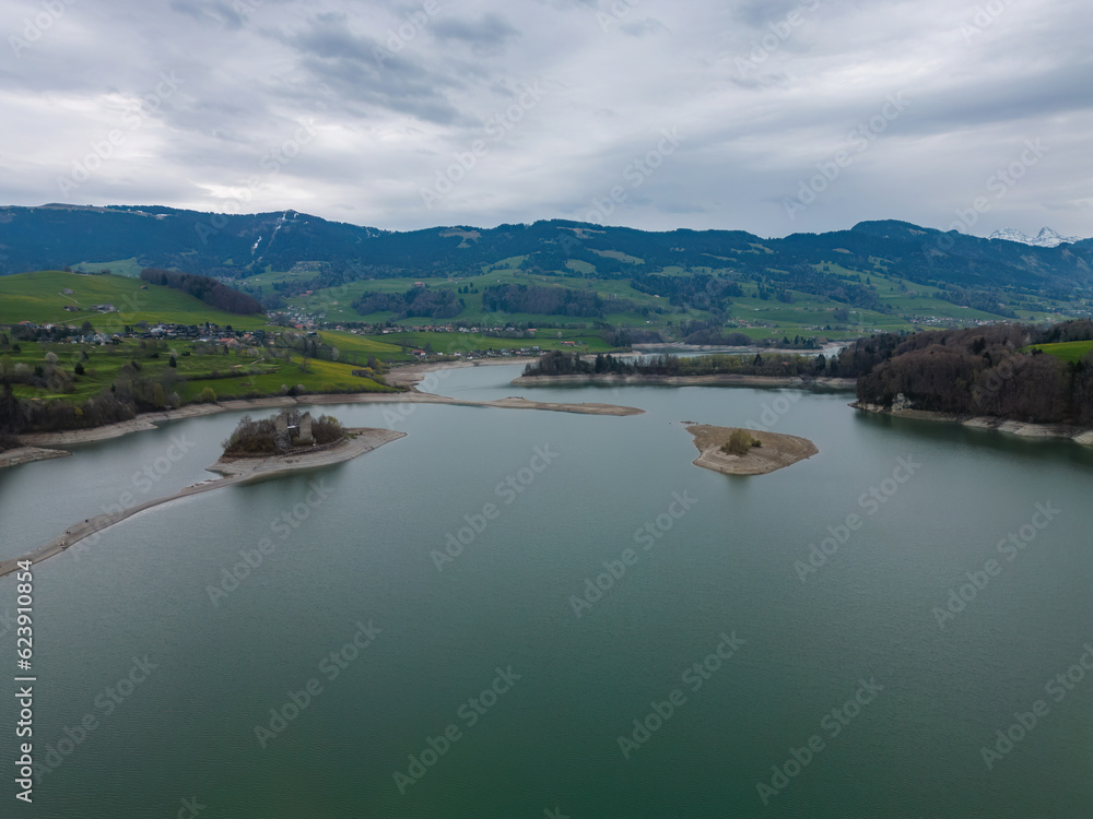 Beautiful Lake Gruyere in Switzerland from above - travel photography