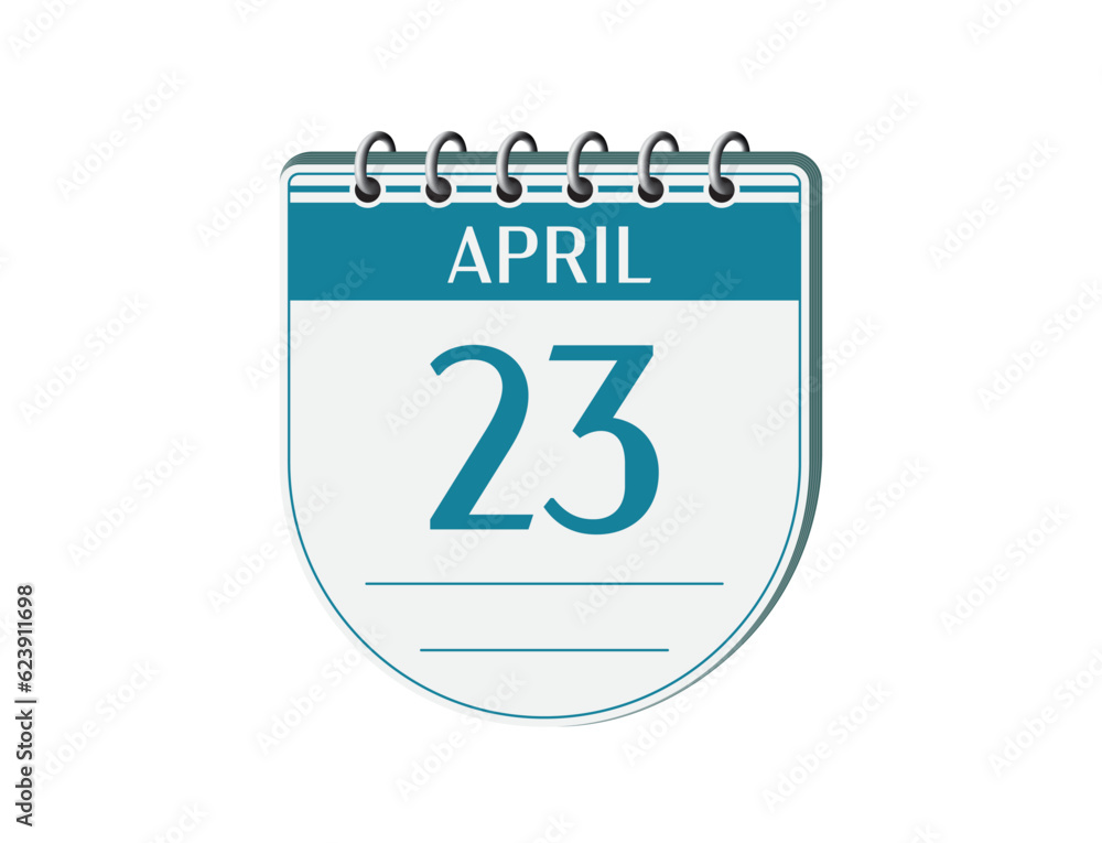23 april retro events calendar page vector. Old style notebook calendar, date appointment, schedule, business planner, event reminder illustration. Abstract three dimensional vintage style calendar. 23 april retro events calendar page vector. Old style notebook calendar, date appointment, schedule, business planner, event reminder illustration. Abstract three dimensional vintage style calendar.