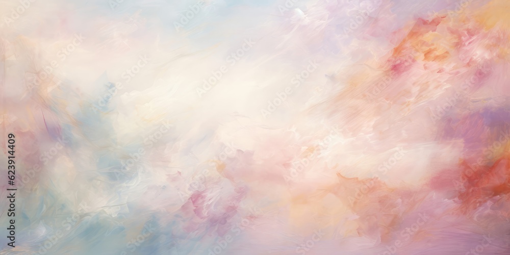 Delicate brushstrokes in pastel shades blend softly, forming a dreamy and ethereal texture background. Generative AI