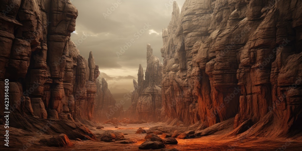 Rugged stone formations jut out majestically, composing a dramatic and awe-inspiring texture background. Generative AI