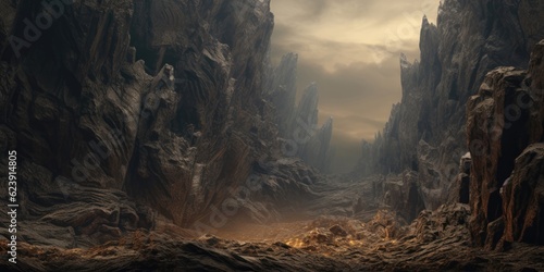 Rugged stone formations jut out majestically, composing a dramatic and awe-inspiring texture background. Generative AI