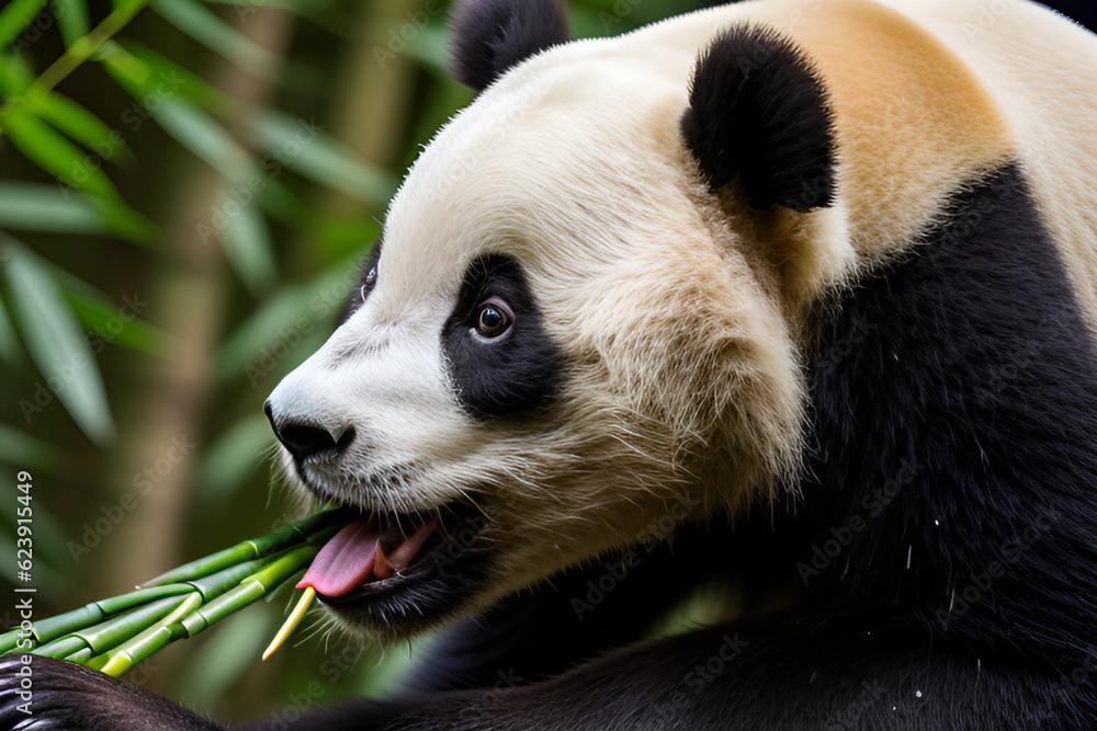 Obraz premium giant panda eating bamboo illustration Generative Ai