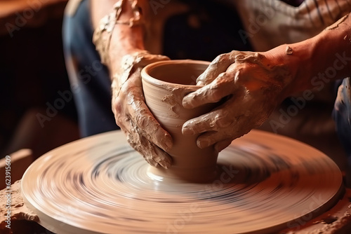 Photo of a person creating a vase on a potter's wheel