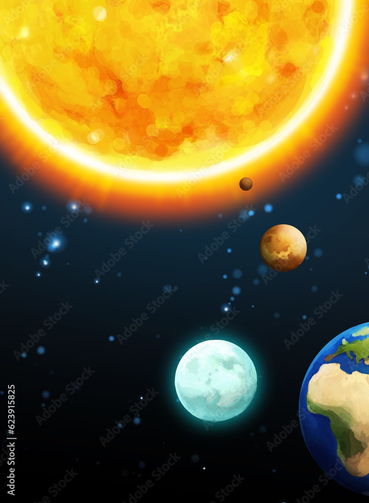 Cartoon funny colorful scene of cosmos galactic alien ufo isolated illustration for children