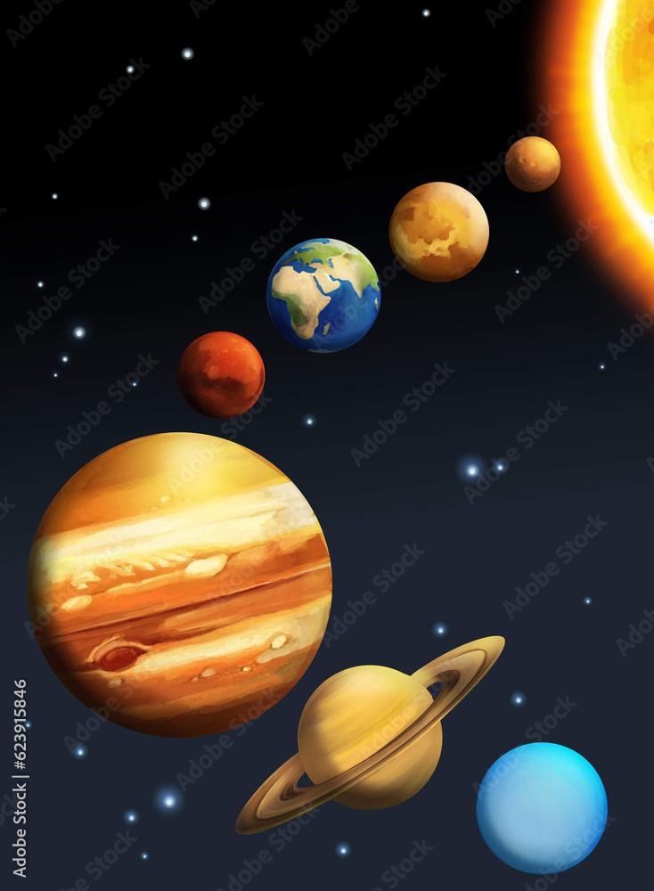 Naklejka premium Cartoon funny colorful scene of cosmos galactic alien ufo isolated illustration for children
