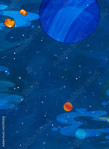 Fototapeta Naklejka Na Ścianę i Meble -  Cartoon funny colorful scene of cosmos galactic alien ufo isolated illustration for children