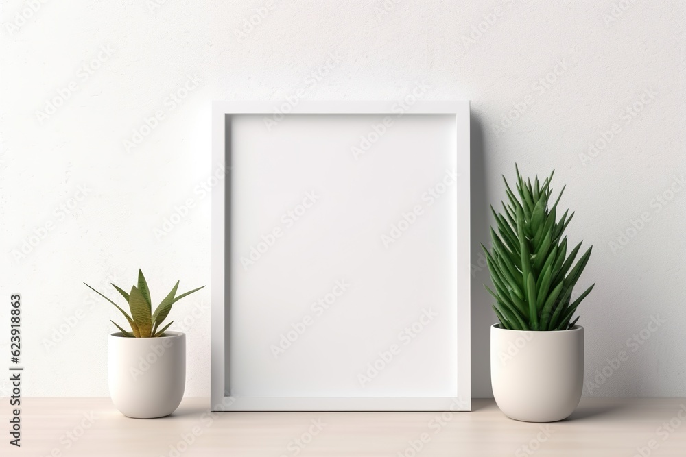 Empty square frame mockup in the modern minimalist interior over white wall background, Template for artwork, painting, photo, or poster Empty square frame mockup in the modern minimalist interior over white wall background, Template for artwork, painting, photo, or poster