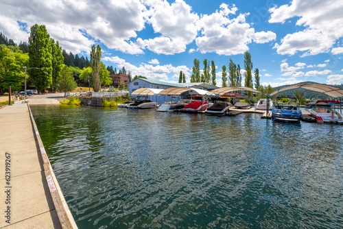 A small marina along the shores of Lake Coeur d'Alene at the historic town of Harrison Idaho. photo