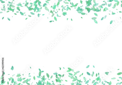 Green leaves frame on white background. Watercolor design. Vector illustration..