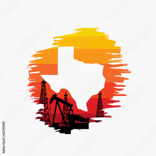 Canvas Print vector of texas oil rig and tower in sunset scenery perfect for print,etc