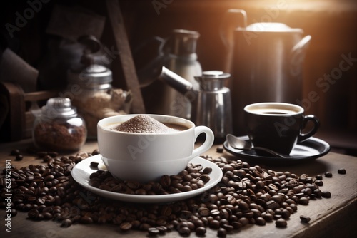 aroma espresso brown bean morning breakfast mug cafe drink cup. Generative AI.