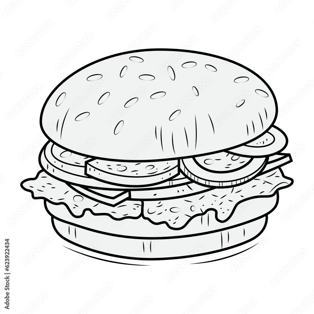 Hamburger icon in outline style isolated on white background. Burger stock vector illustration. Hamburger icon in outline style isolated on white background. Burger stock vector illustration.