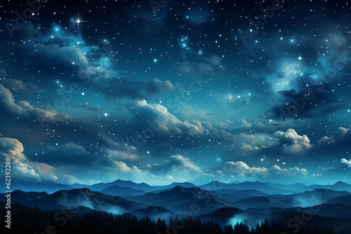 Sky with stars blue background for the christmas holiday illustration. AI generative © SANGHYUN