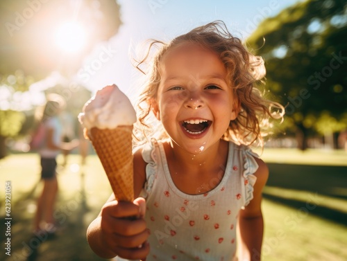 Wallpaper Mural A little girl holding an ice cream cone. Generative AI. Torontodigital.ca
