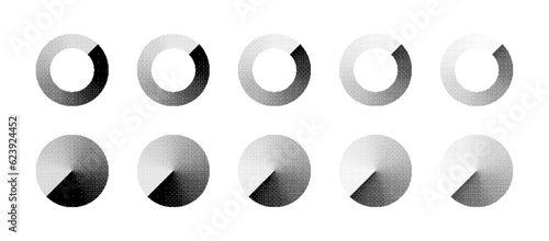 Circles With Various Density of Bitmap Dither Clockwise Gradient Vector Set Isolated On White Background. Round Shapes With Retro 8 Bit Pixel Art Graphic Style Miscellaneous Textures Design Elements