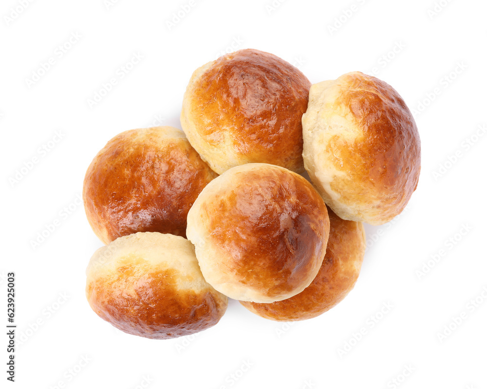 Tasty scones prepared on soda water isolated on white, top view Tasty scones prepared on soda water isolated on white, top view