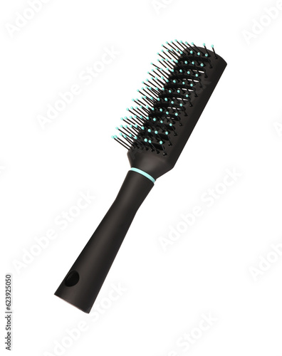 One new plastic hairbrush isolated on white