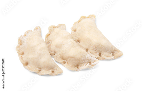 Raw dumplings (varenyky) with cottage cheese isolated on white