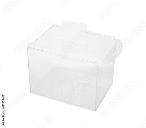 Transparent ballot box with vote isolated on white