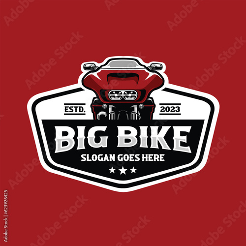Red Big Bike Cruiser Motorbike Emblem Logo Vector Illustration Isolated Template Set