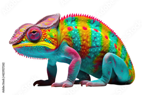 a chameleon changing colors to a spectrum, abstract shape isolated on a transparent background, generative ai