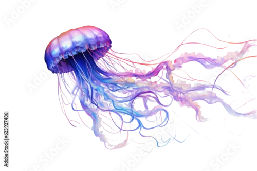 Obraz floating jellyfish swirling mysteriously around, abstract shape isolated on a transparent background, generative ai