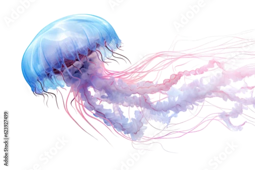 Tapety floating jellyfish swirling mysteriously around, abstract shape isolated on a transparent background, generative ai