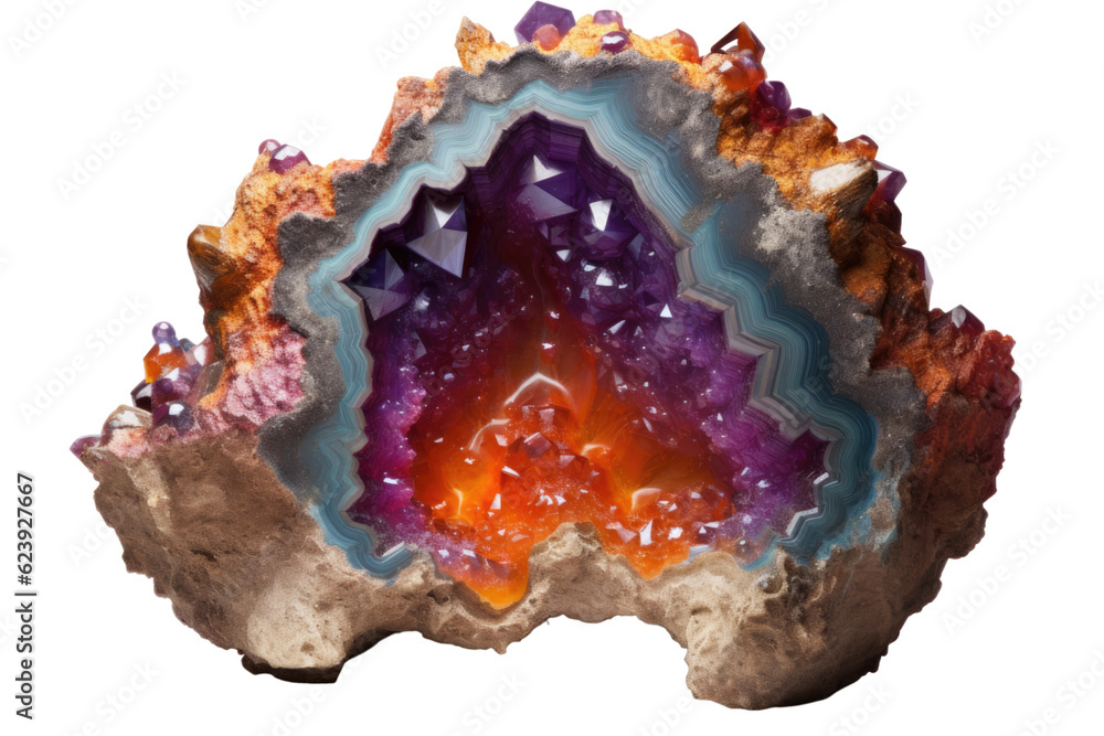 inside a radiant geode, abstract shape isolated on a transparent background, generative ai