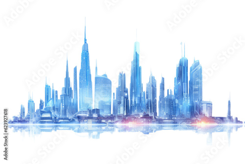 Canvas Print glowing architecture towers rising above a futuristic city skyline, abstract sha