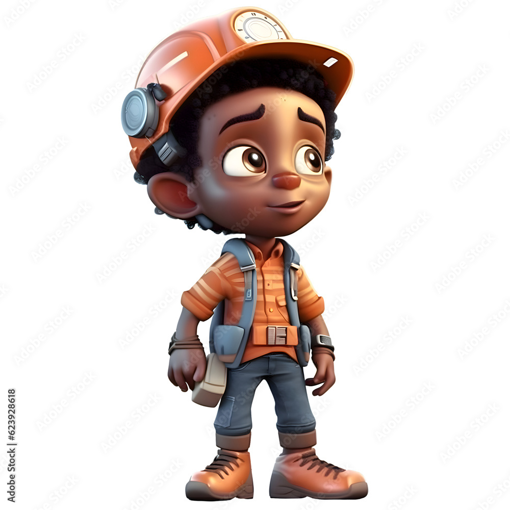 3D Render of an african american boy with safety helmet