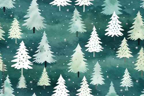 watercolor painted christmas tree seamless repeating | Generative AI
