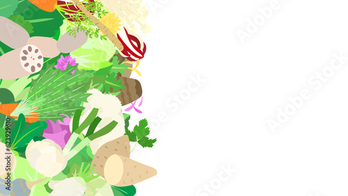 冬野菜の背景フレーム。フラットなベクターイラスト。 Background frame of winter vegetables. Flat designed vector illustration.