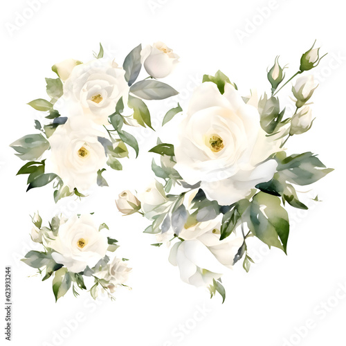 Watercolor bouquet of white roses.hand painted on a white background