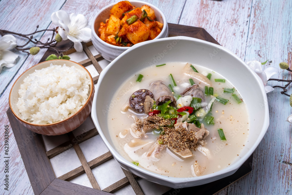 Delicious Korean food Sundae and Rice Soup