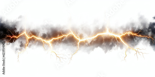 Lightning bolt in thundercloud transparent texture isolated - Generative AI