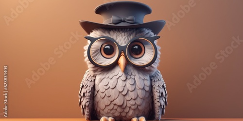 Little owl and hat animal clay cartoon animation, AI Generated