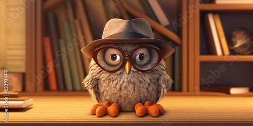 Little owl and hat animal clay cartoon animation, AI Generated