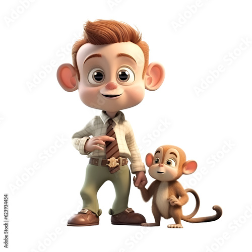 3D rendering of a cartoon character with a monkey on a white background.