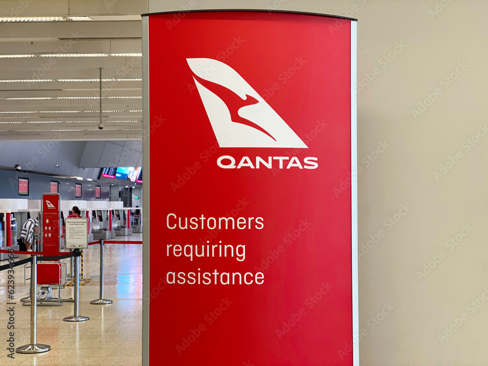 QANTAS Airlines counter check in counter signboard at Melbourne Airport