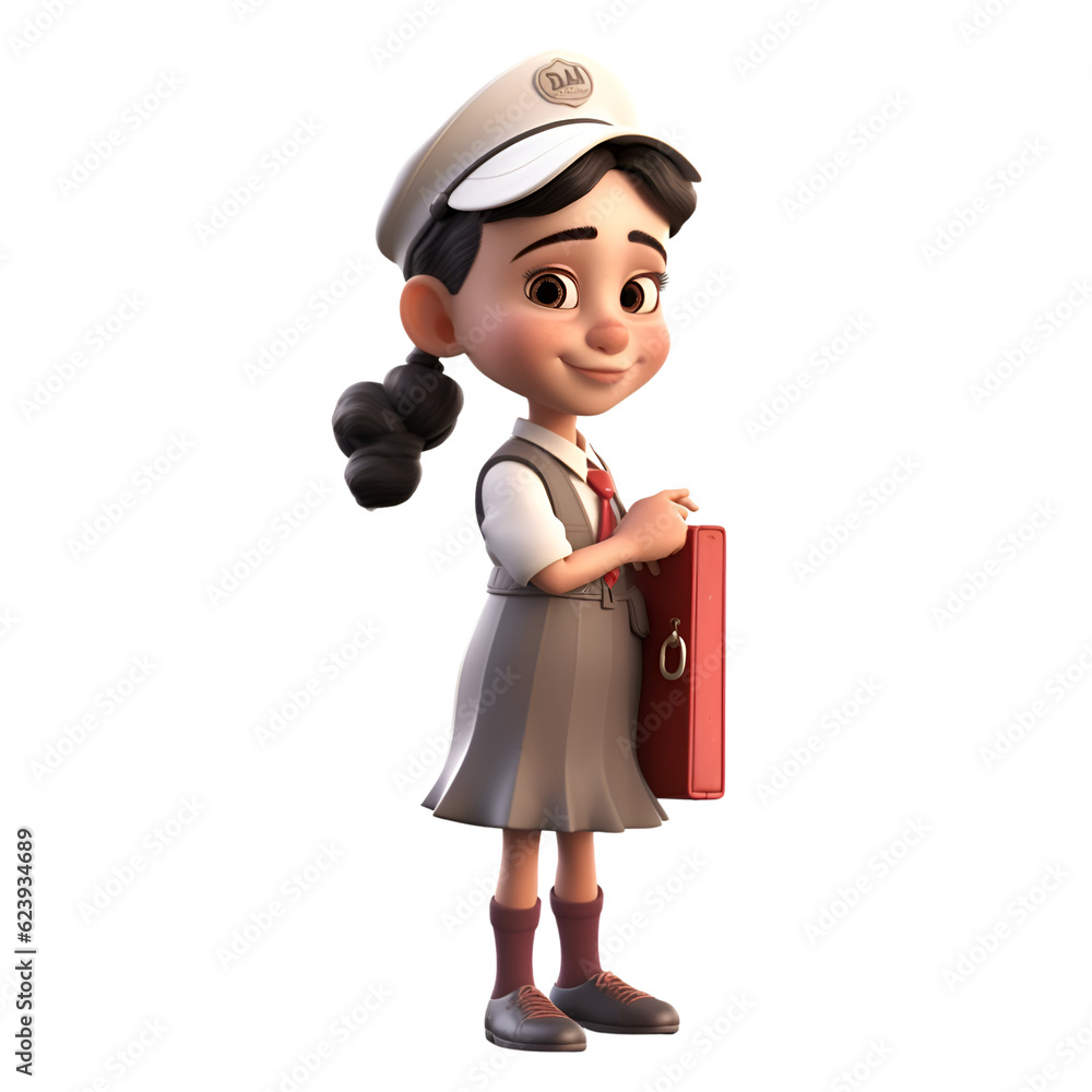 3D illustration of a cartoon character with a suitcase and a nurse