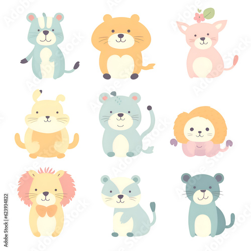 Cute cartoon animals set. Cute animals collection. Vector illustration © Waqar