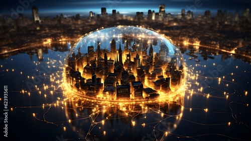 Connected World  Vector Illustration of Planet Earth  Flickering City Lights  and Global Communications