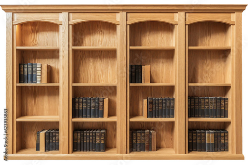 Library bookshelf. isolated object, transparent background