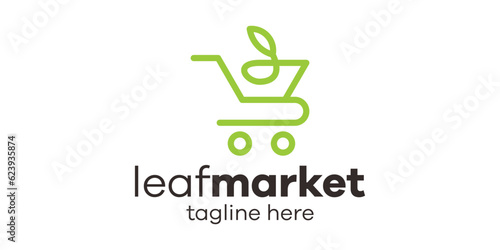 logo design trolley and leaf icon vector minimalist